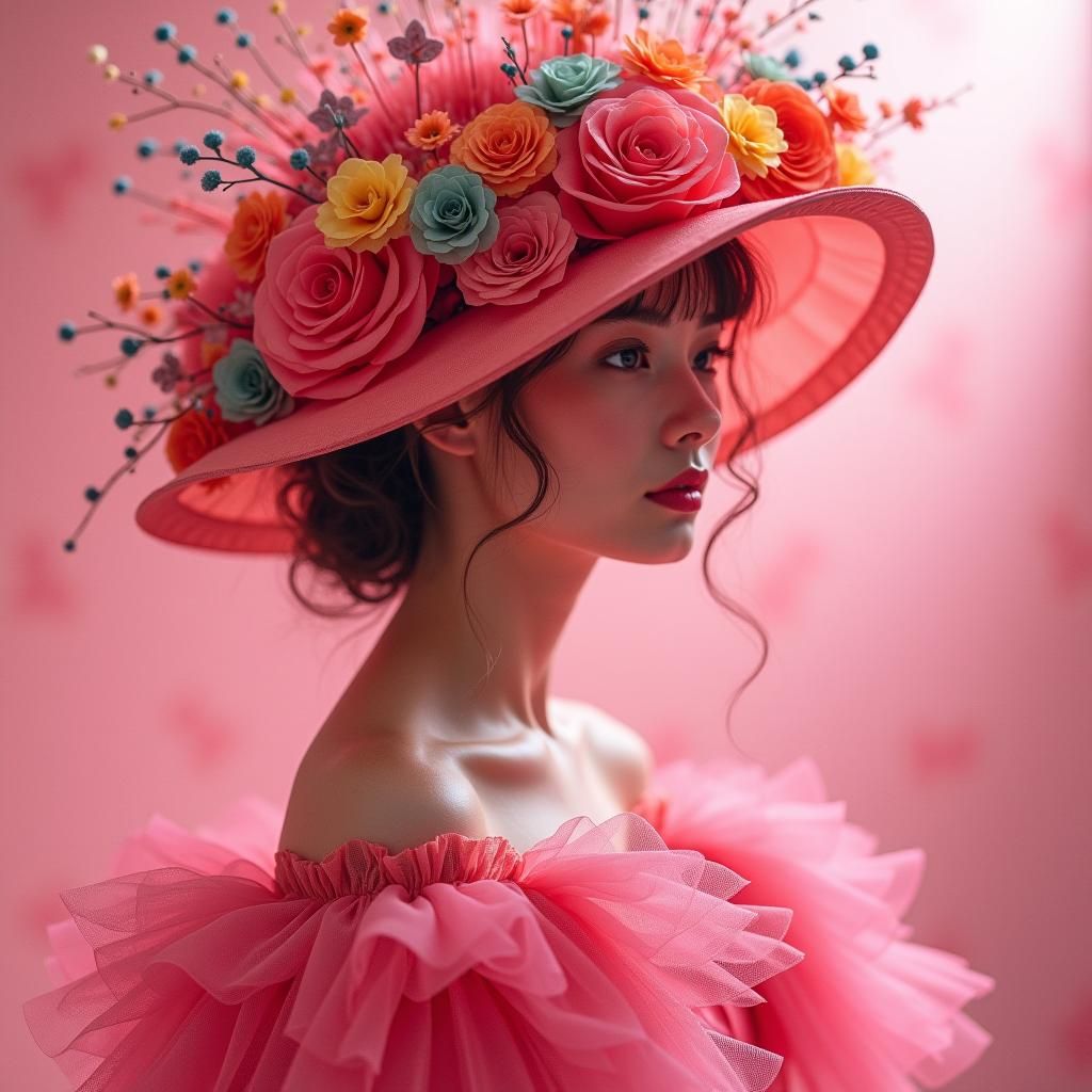 Dreamy Woman in Pink Dress: A Surreal Digital Painting