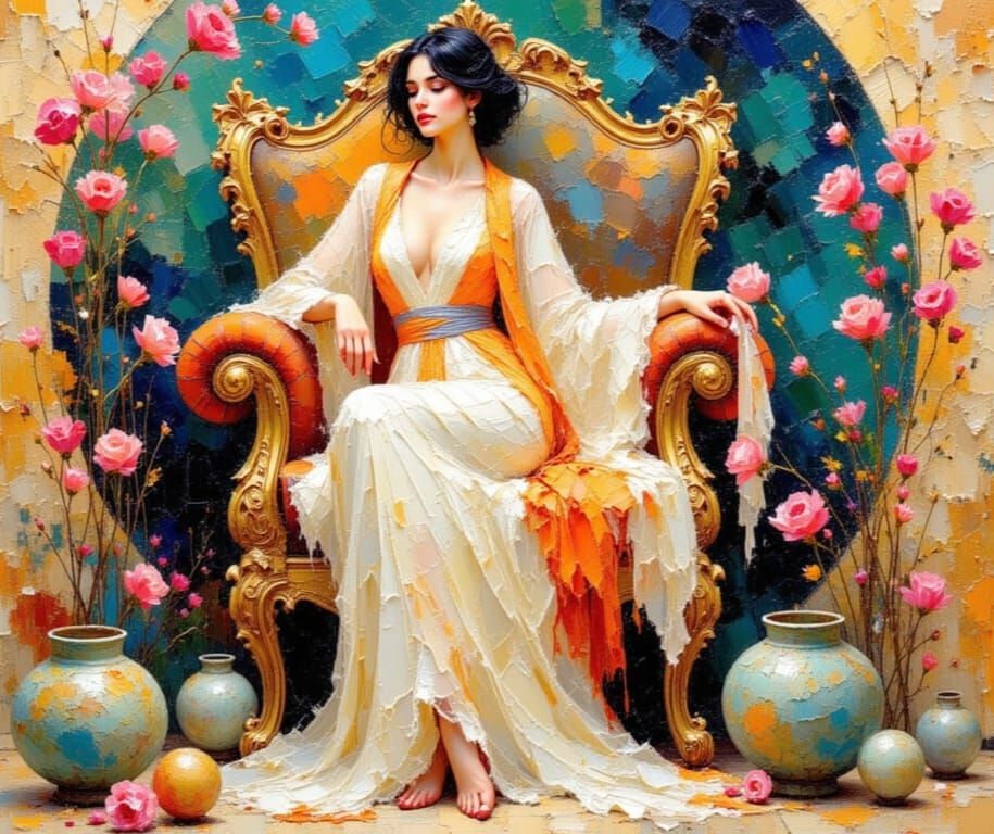 Ethereal Woman in Art Nouveau Style with Gold Shimmer