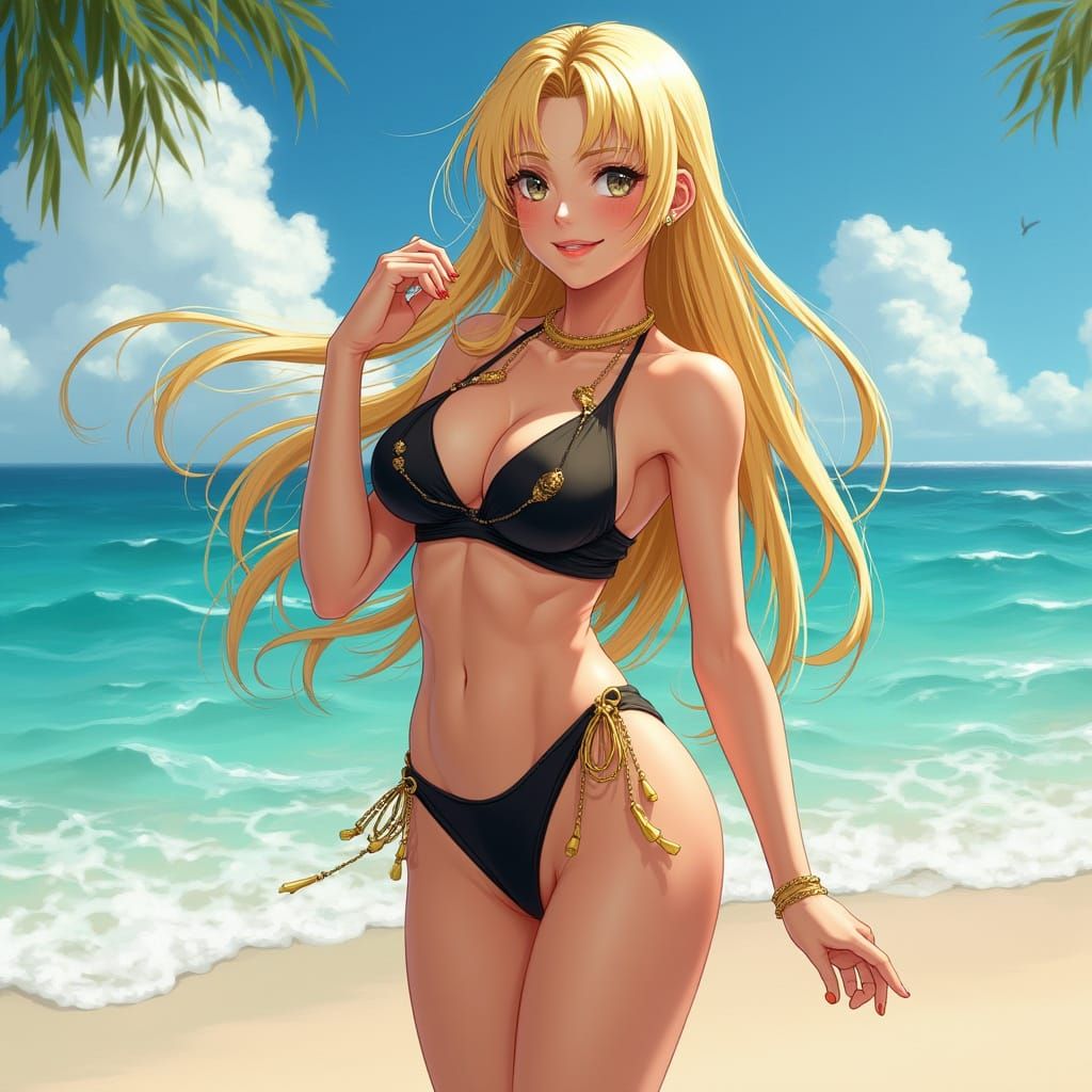 Powerful Kunoichi in Sultry Black Bikini