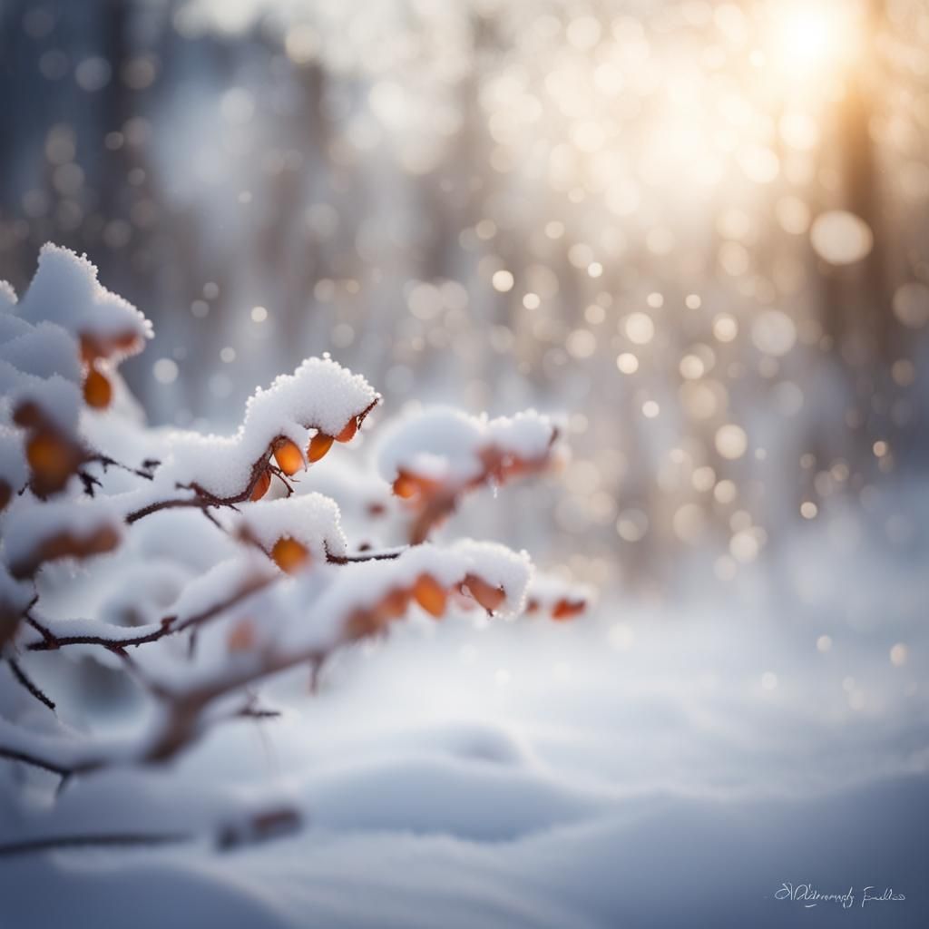 Close-Up Snow Photograph with Bokeh