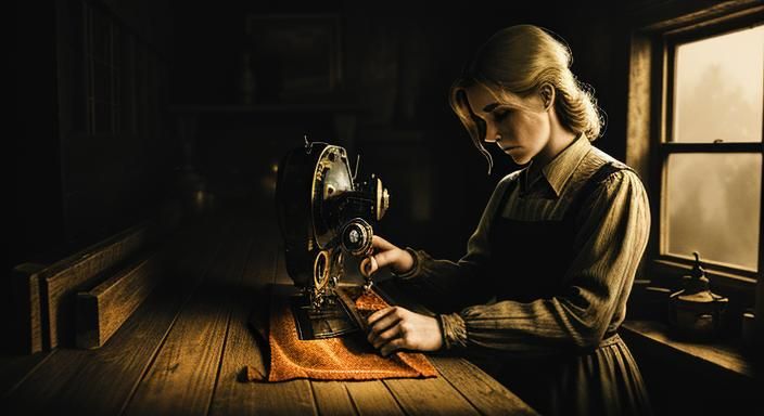 Sewing Time in Golden Hour: A Film Noir Still