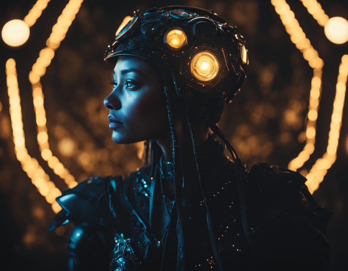 Glossy Cyborg Goddess in Oil Painting Style