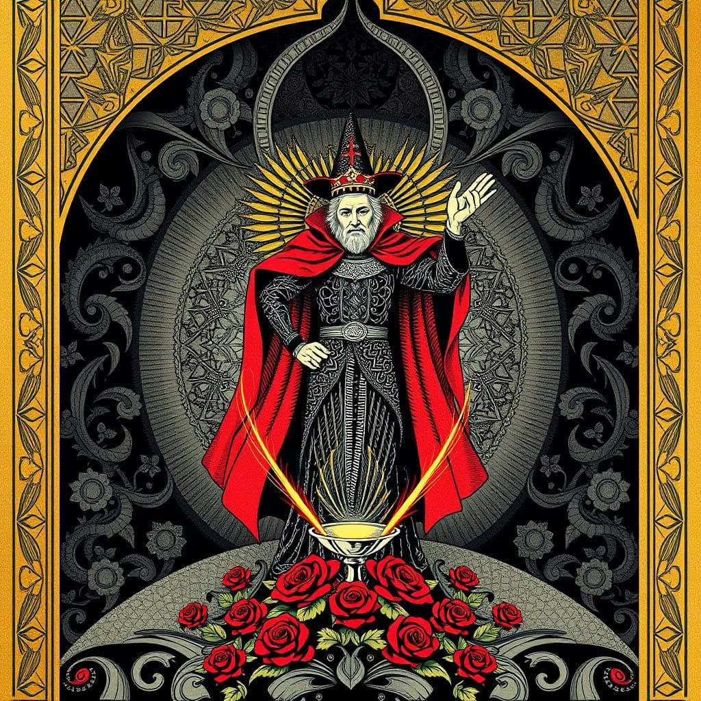 Ornate Magician Greeting Card in Geometric Style