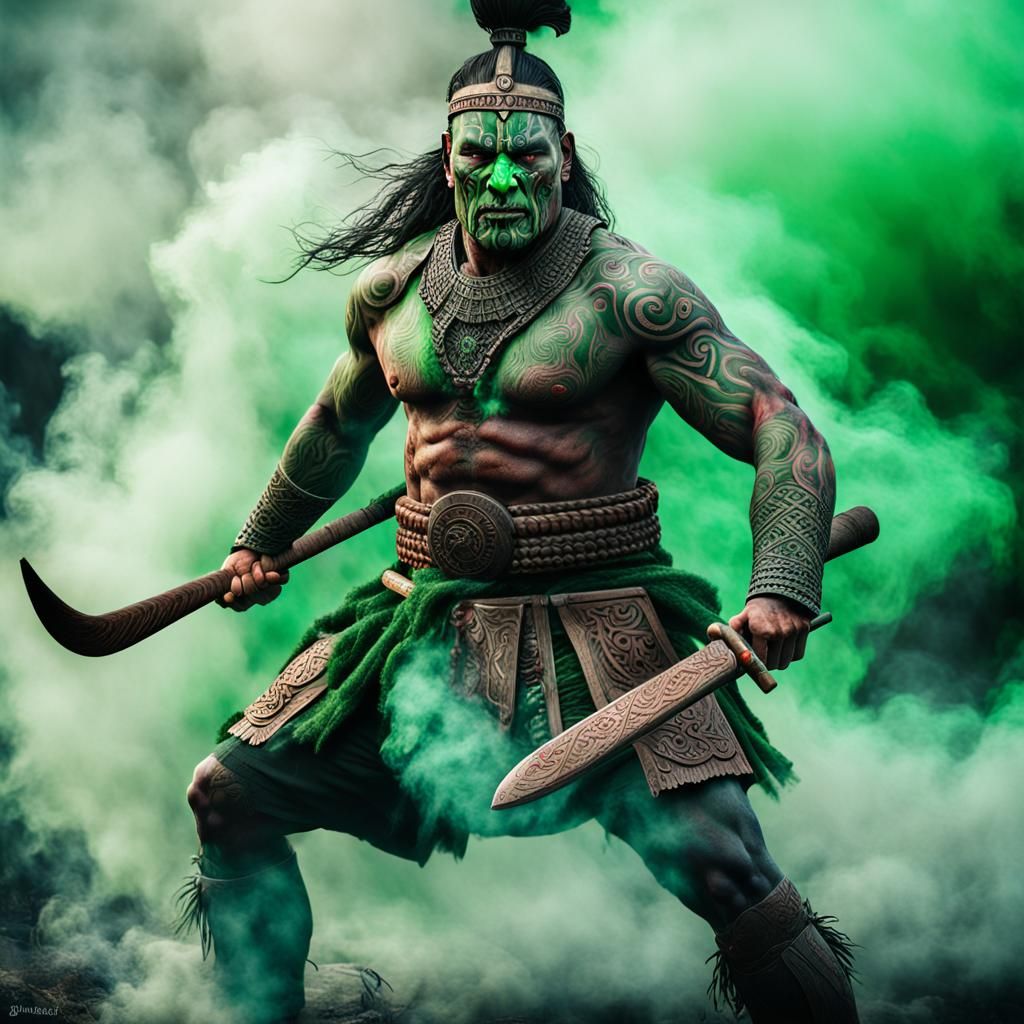 Epic Maori Warrior in Green Smoke