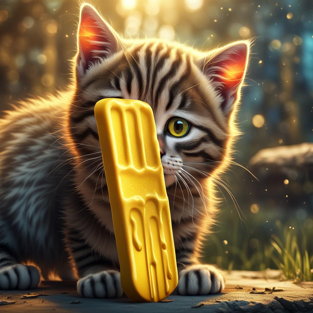 Kitten Enjoys a Yellow Popsicle: Matte Painting