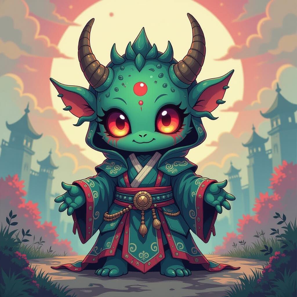 Demonic Chibi Behemoth in Pop Surrealist Style