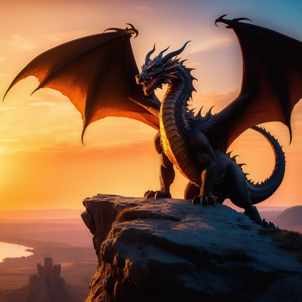 Epic Fantasy Dragon Overlooking Desolate Wasteland in Vibran...