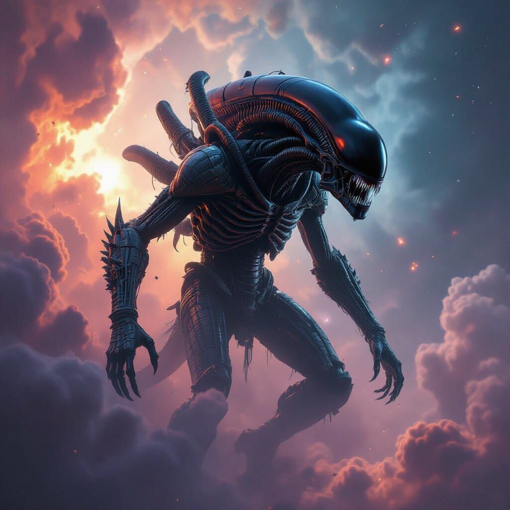 Colossal Xenomorph Emerges from Nebula in Digital Art