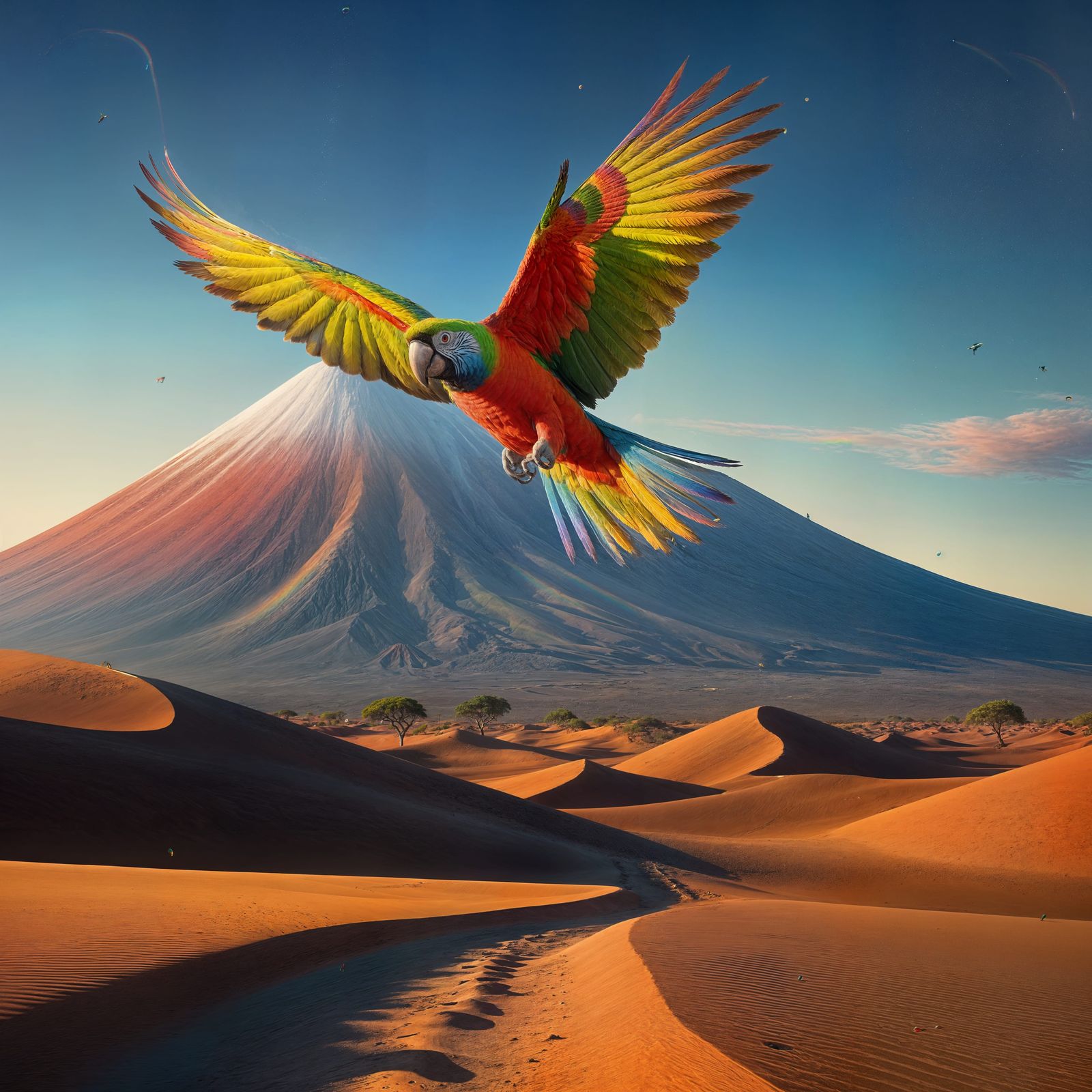 Parrot Soars Over Volcanic Candy Desert
