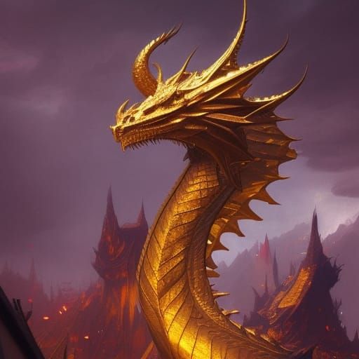 Golden Dragon Fantasy Art in 8K Resolution