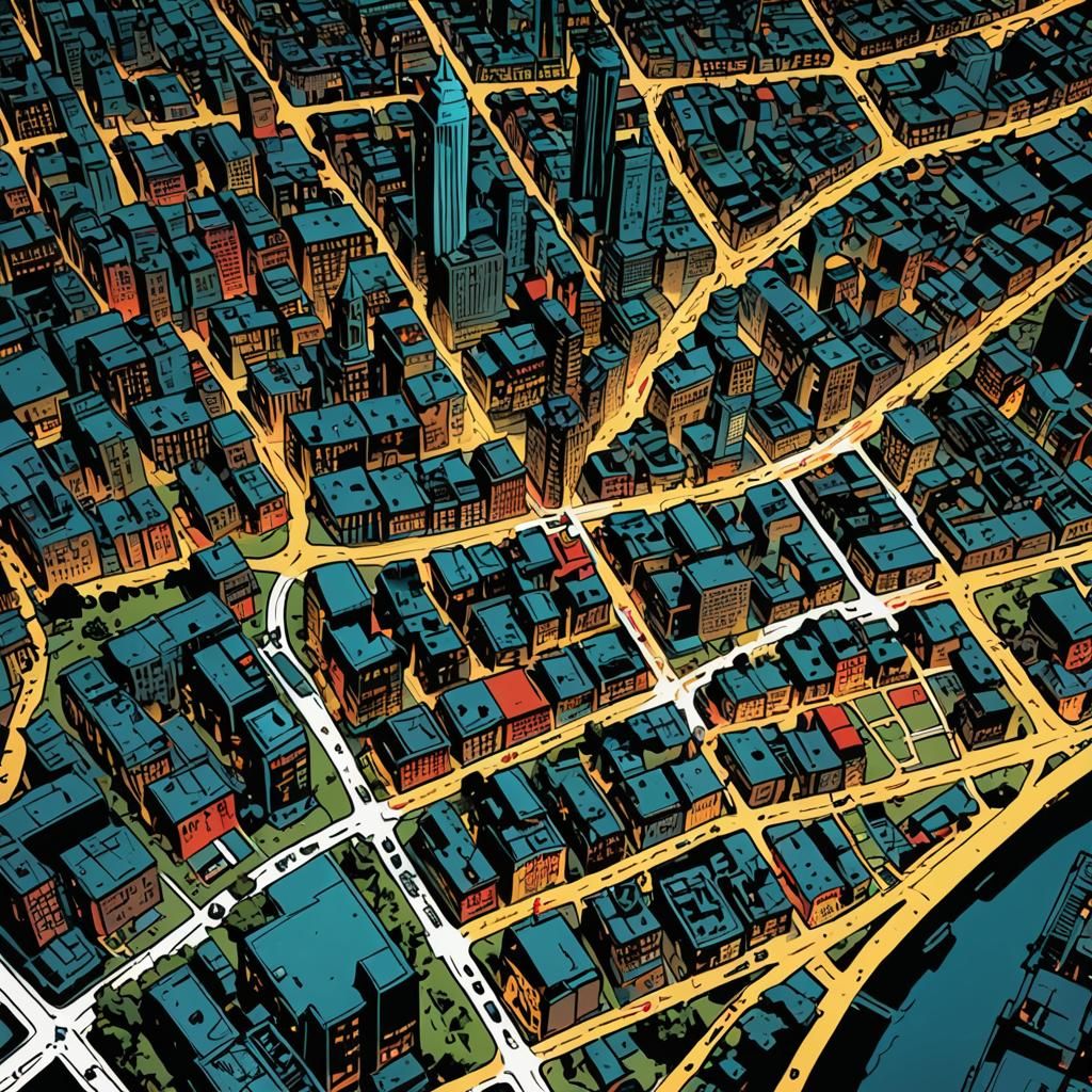 Comic Book City Map with Bold Inking