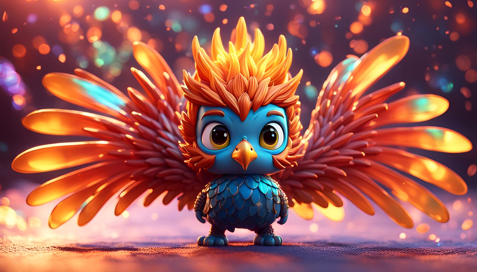 Detailed Glass Chibi Phoenix in 3D Digital Art