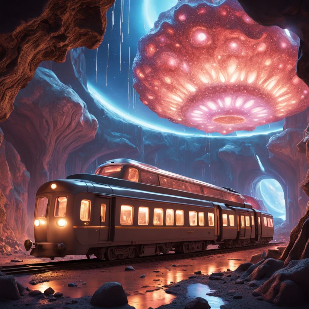 Art Deco Train Station Inside Alien Geode: Macro Photograph