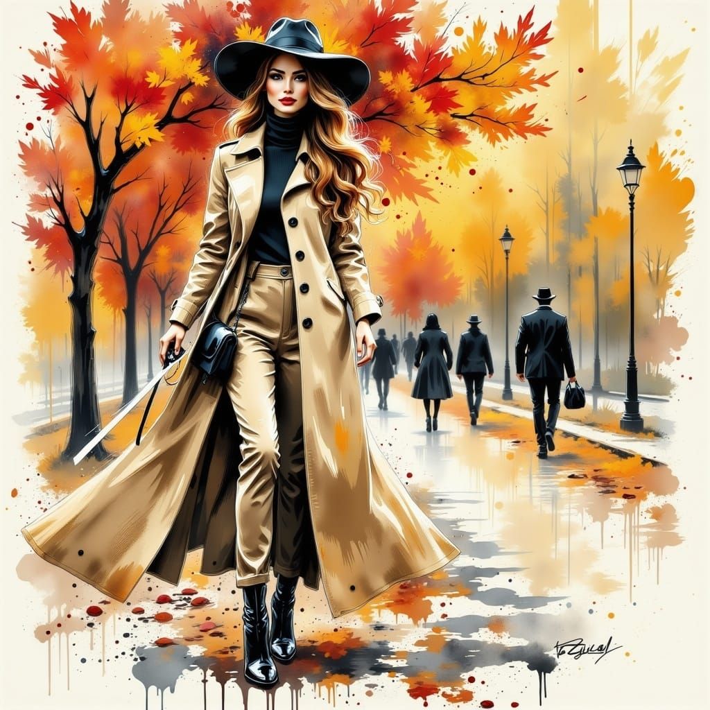 Elegant Woman in Paint Splatter Style