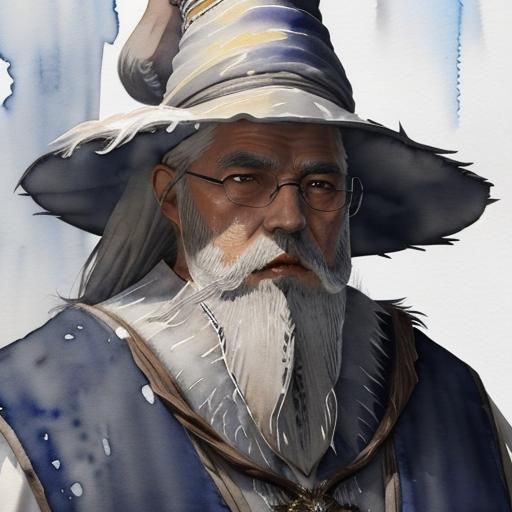 Watercolor Portrait of a Wise Old Wizard