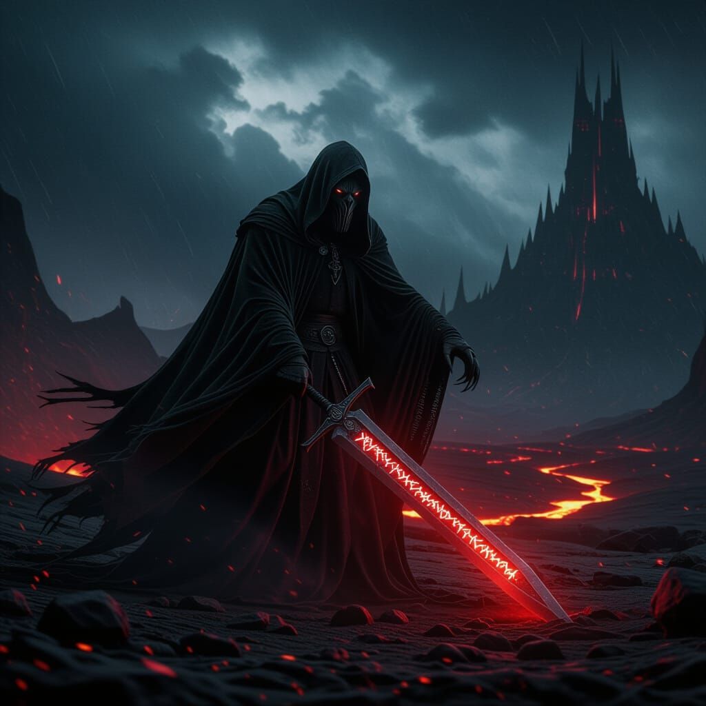 Shadowy Nazgûl Sloth in Mordor's Volcanic Landscape