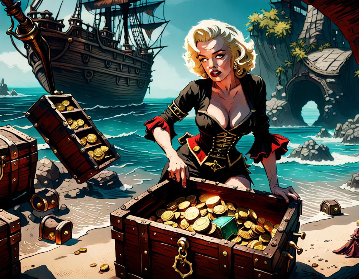 Pirate Marilyn Finds Treasure: Matte Painting