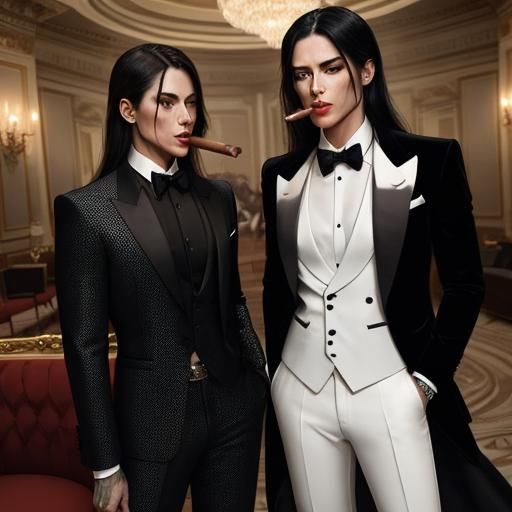 Androgynous Men in Tuxedos Smoking Cigars