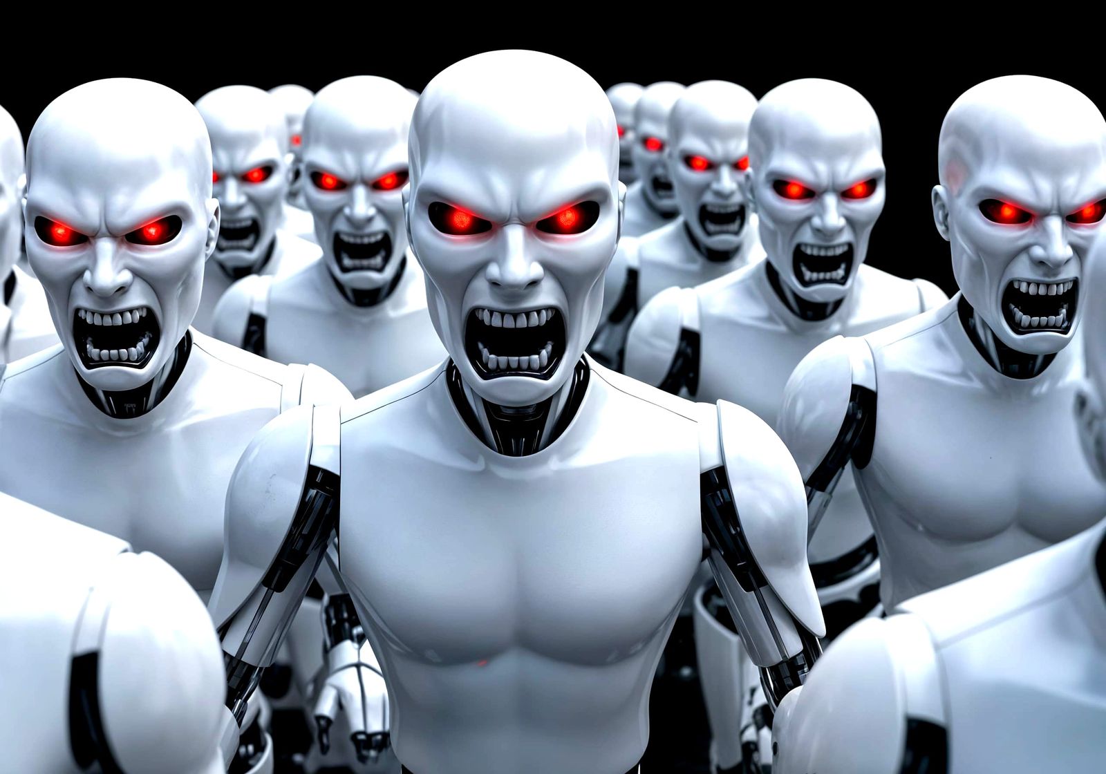 Android Horde: Charging Robots in a Horror Scene