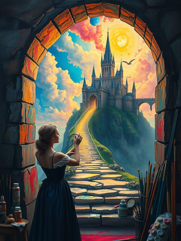 Surrealist Dreamscape Created by Female Artist in Elegant At...