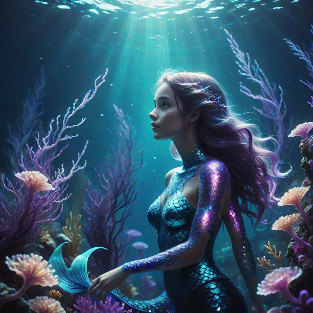 Mermaid in Ethereal Oceanic Bioluminescence