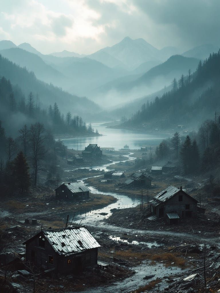 Ravaged Appalachian Town in Ruins: Hyperrealistic Render