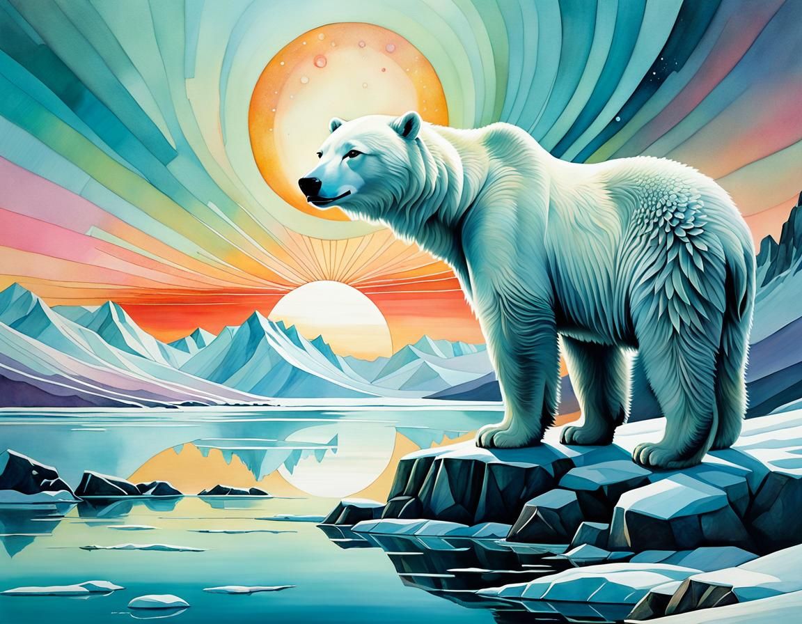 Pastel Arctic Sunrise: Minimalist Whimsical Illustration