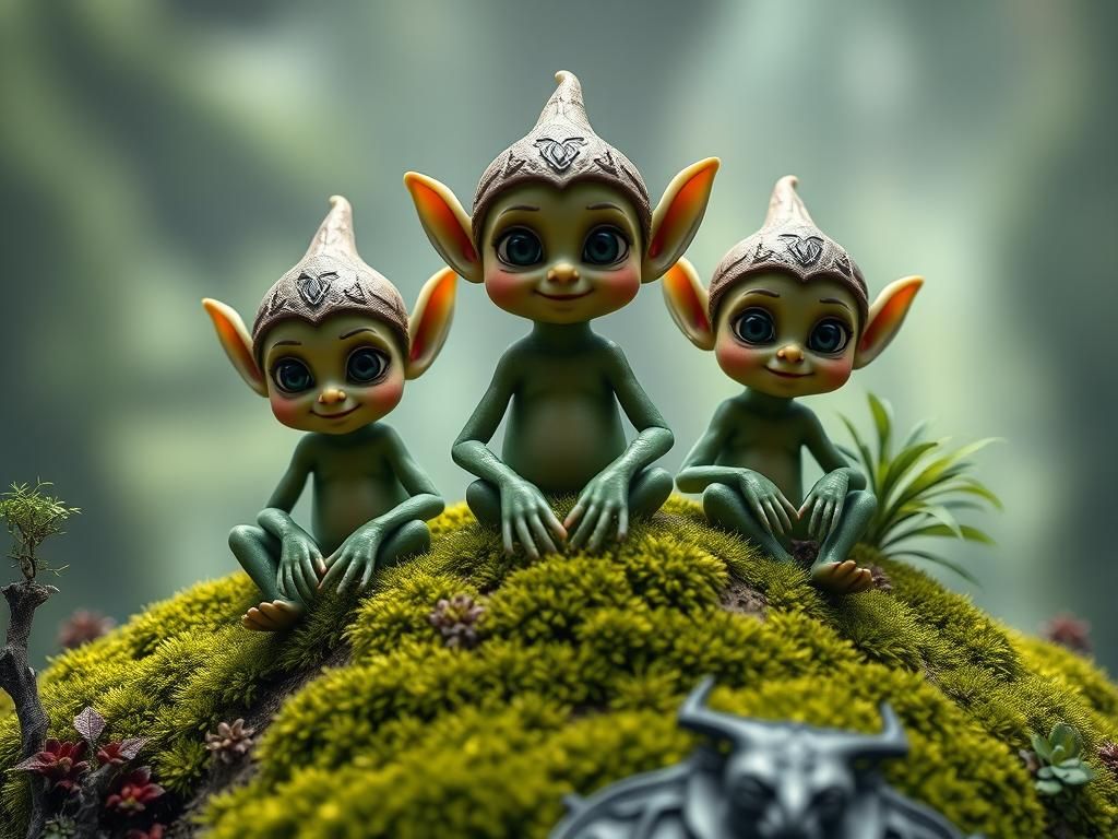 Cute Anthropomorphic Elves in Lush Forest
