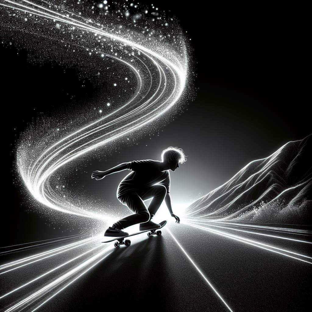 Luminous Skateboarder Ascends in a Dynamic Scene
