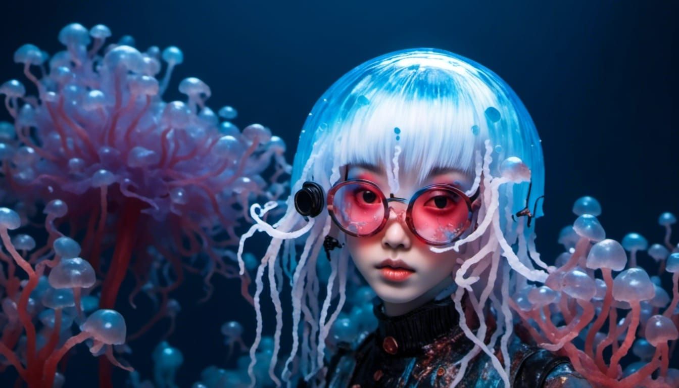 Adorable Jellyfish in Neon Tokyo Style
