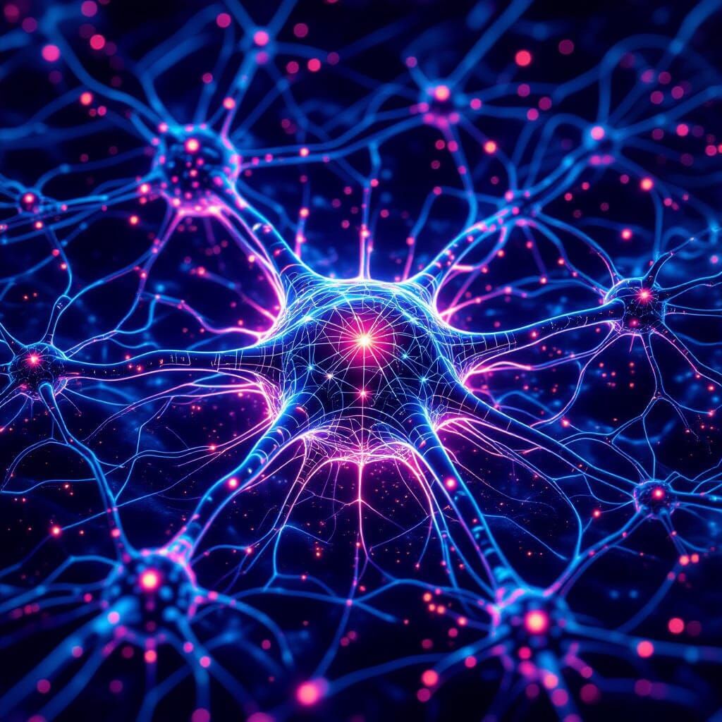 Abstract Neural Network Mesh in Bioluminescent Style