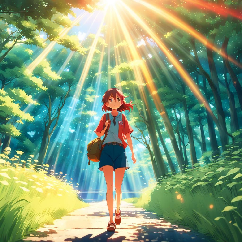 Anime Girl in Red Dress, Ghibli-Inspired Illustration