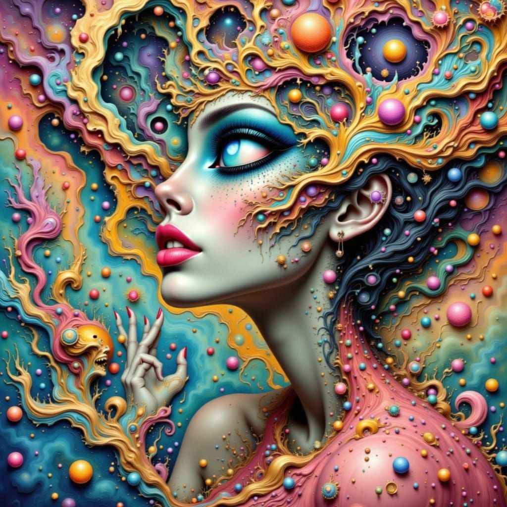 Dreamlike Woman in Surreal, Abstract Art Nouveau Scene