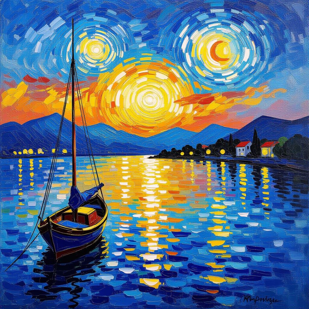 Impressionistic Oil Painting of Lake Van Gogh