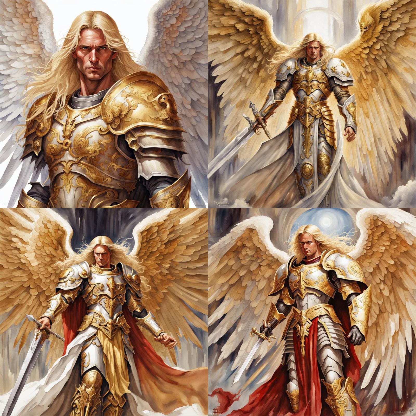 Renaissance Angel with Golden Armor and Wings