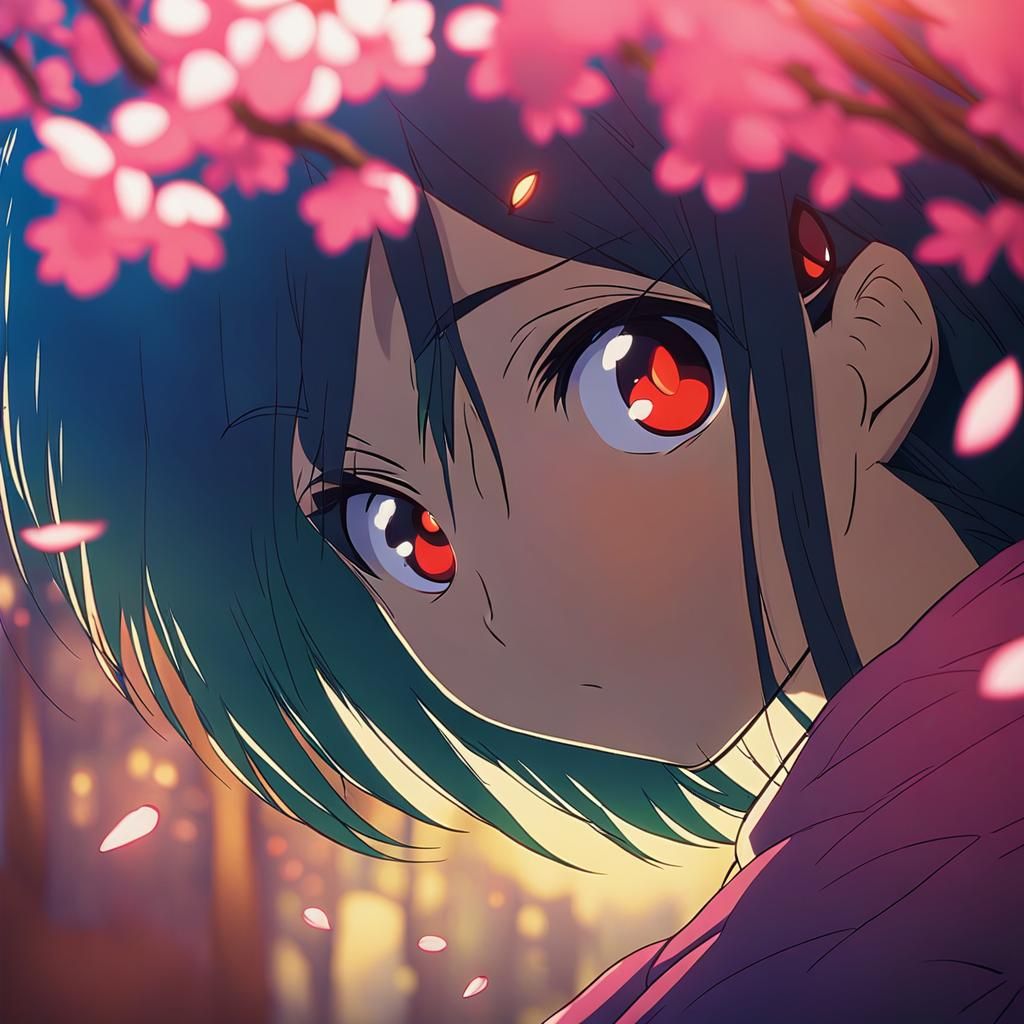 Mangekyou Sharingan Eye Over Cherry Blossoms