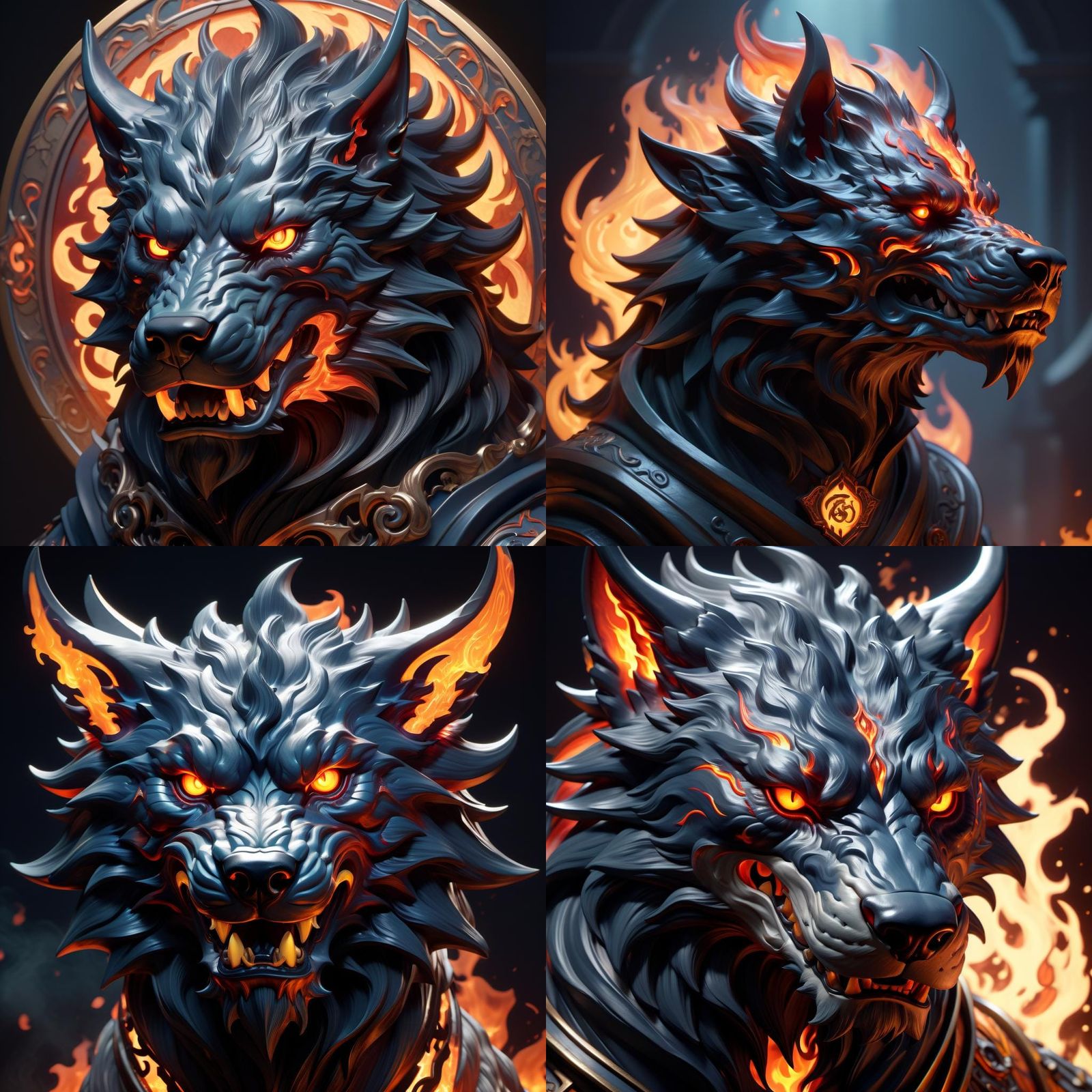 Demonic Porcelain Hellhound Portrait in Digital Art Style