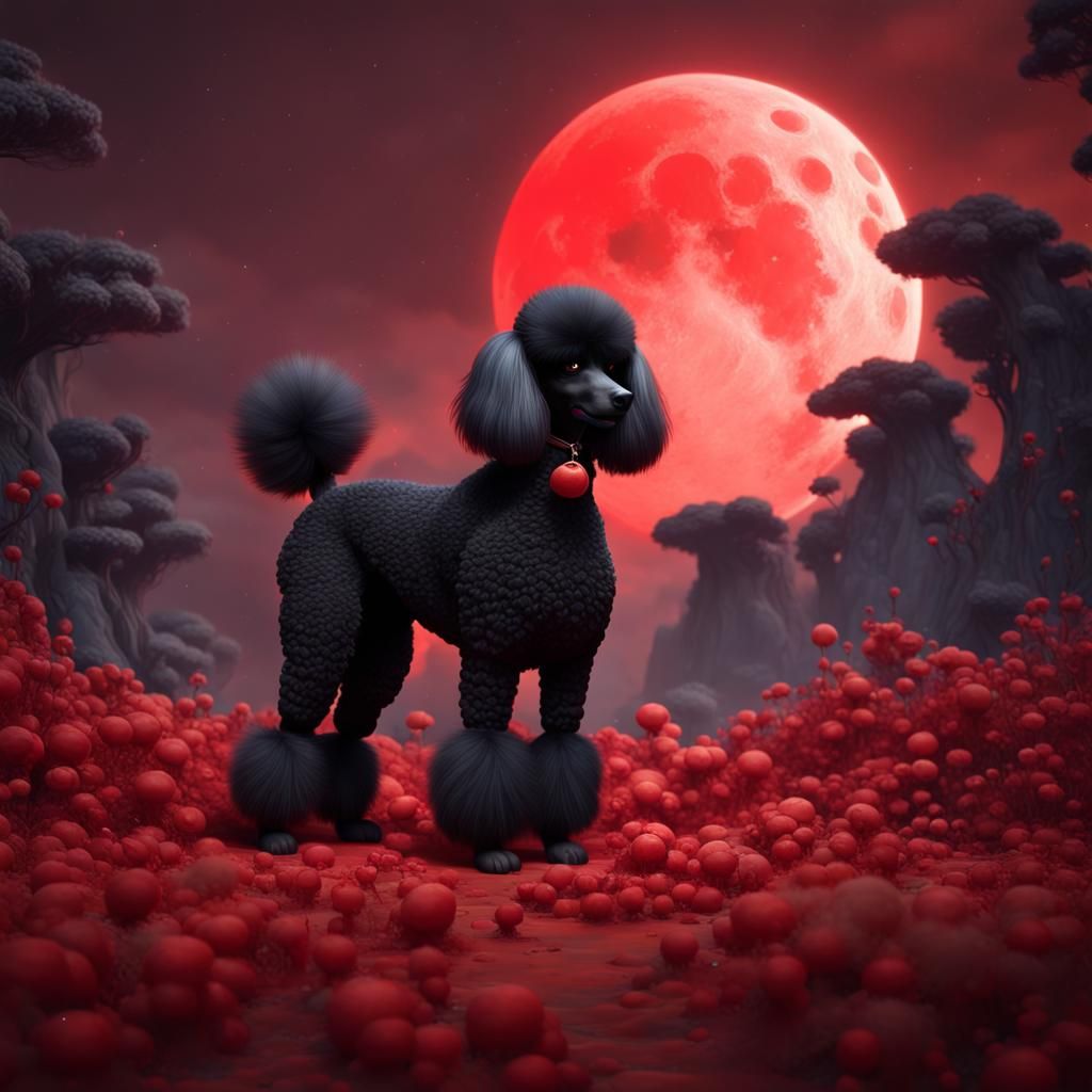 Giant Black Poodle Eats the Red Moon