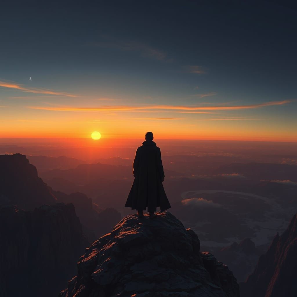 Earth Sinks into the Western Horizon in a Dystopian Landscap...