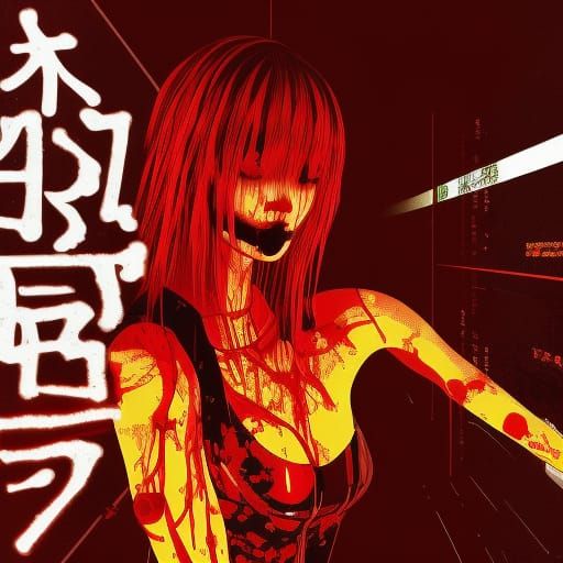 Creepy Cyberpunk Girl with Glitch Effect