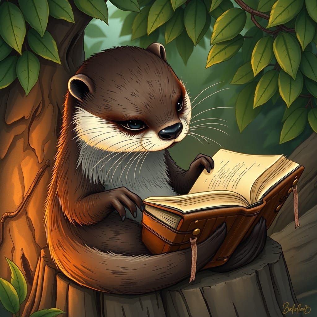 Otter Lost in Whimsical World of Classic Illustration