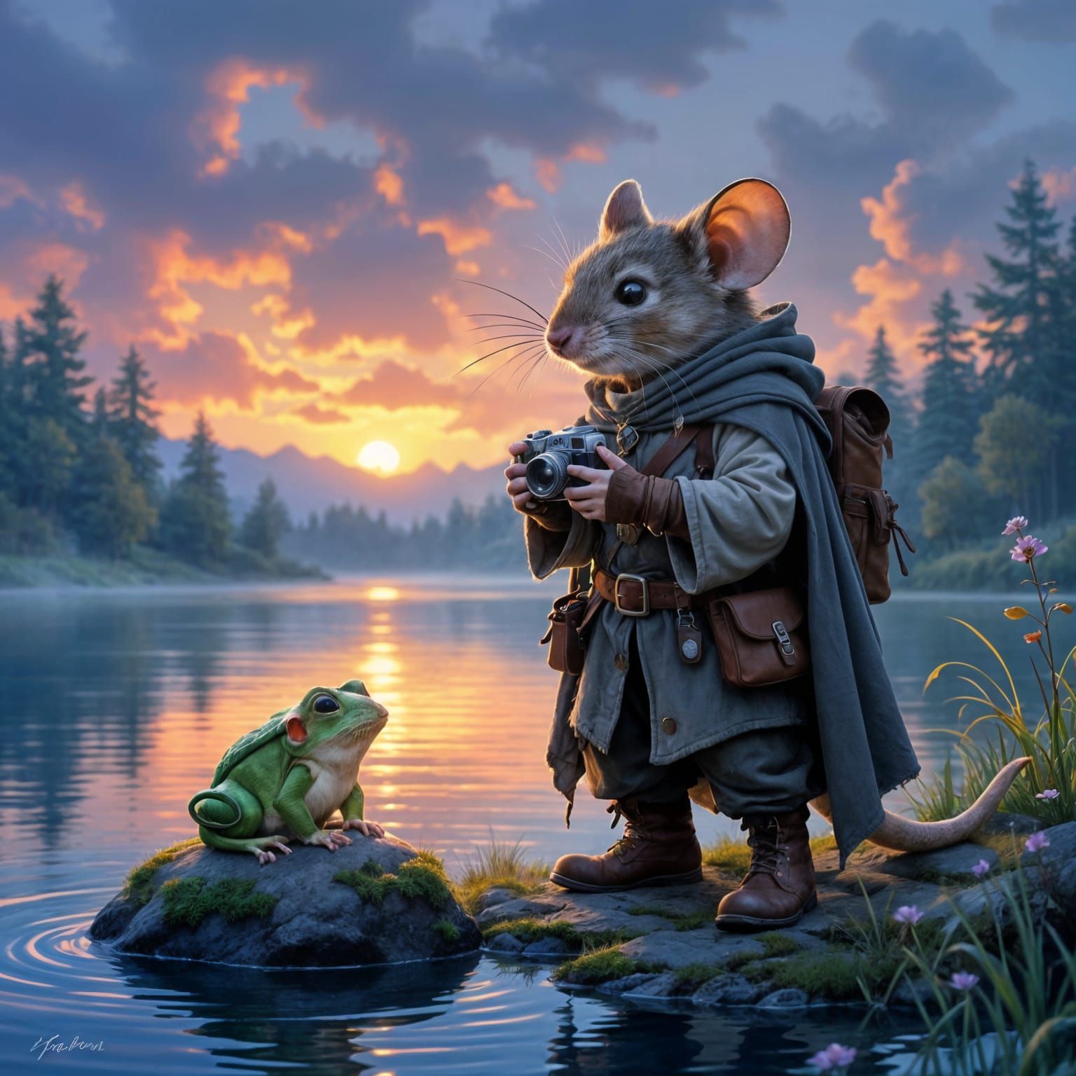 Mouse Adventurer at Mystical Lake, Digital Painting