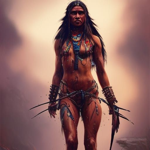 Native American Warrior Woman: Hyperrealistic Ink Art