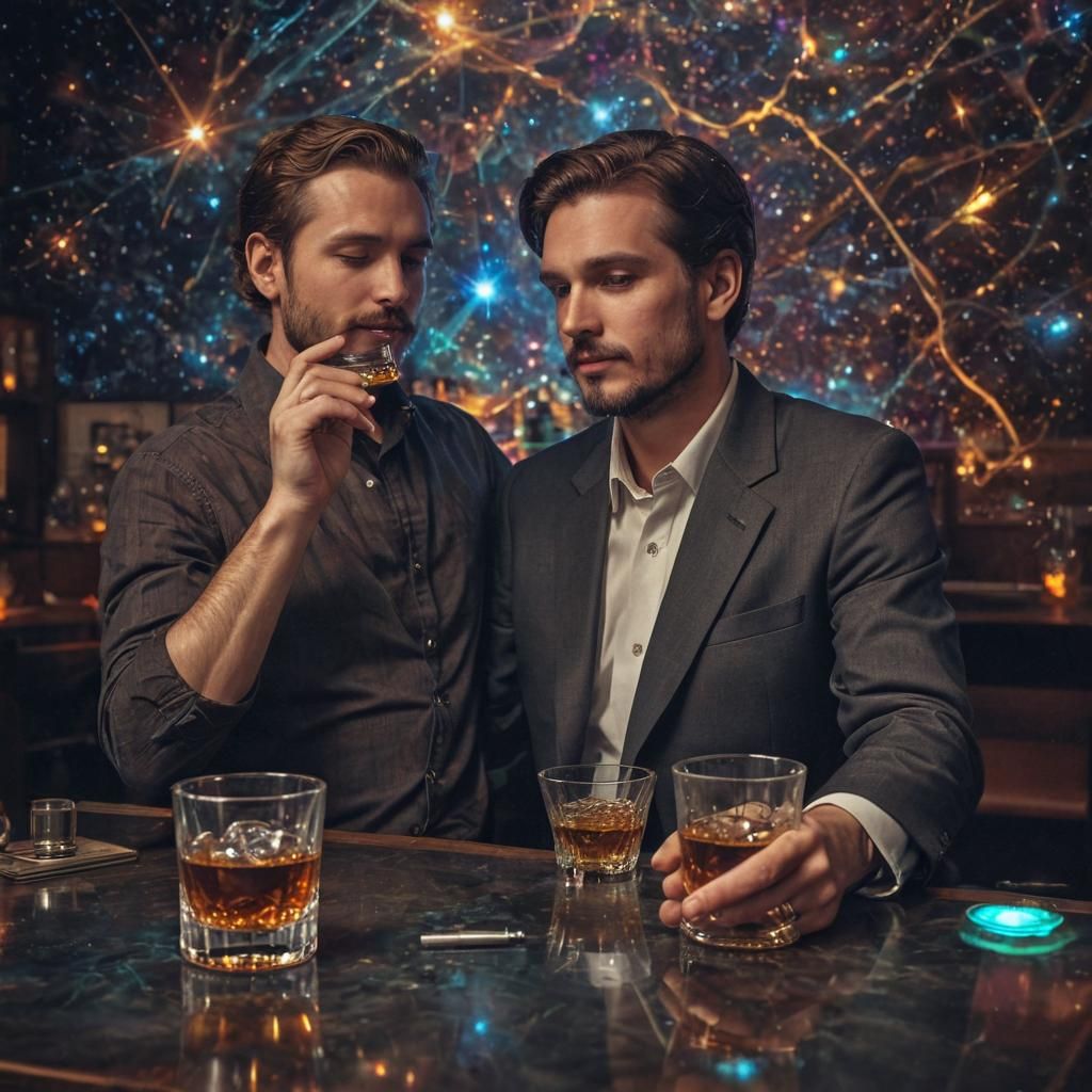 Man at Bar with Whisky, Cosmic Illustration
