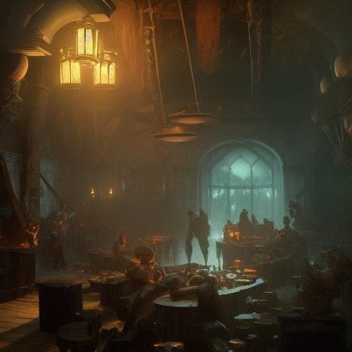 Dark Fantasy Tavern Interior with Dynamic Lighting