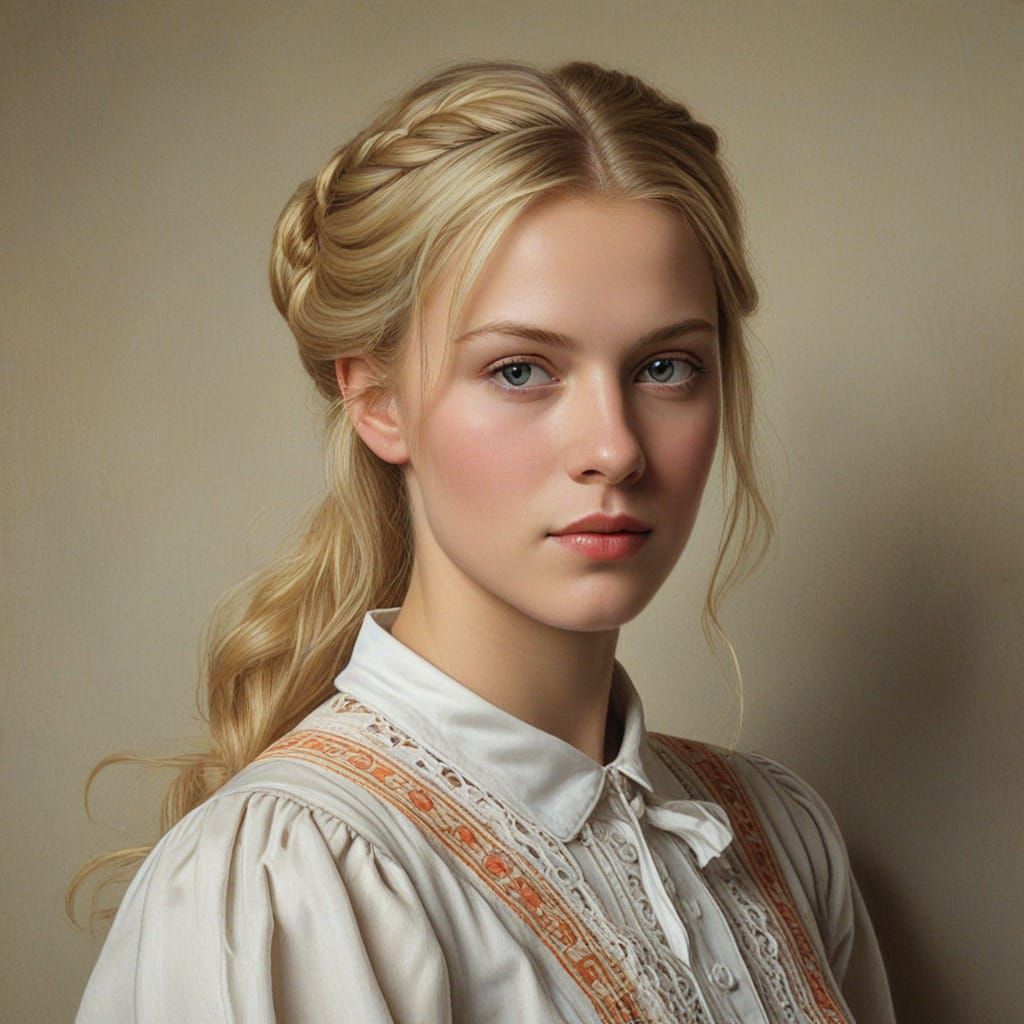 Swedish Woman Portrait in Carl Larsson Oil Painting Style