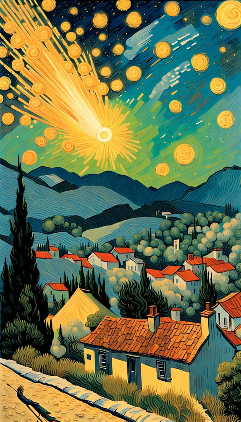 Cosmic Celestial Maximalism Poster Art: Van Gogh's Starry Ni...