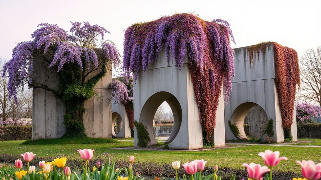 Spring Blooms Amidst Brutalist Concrete