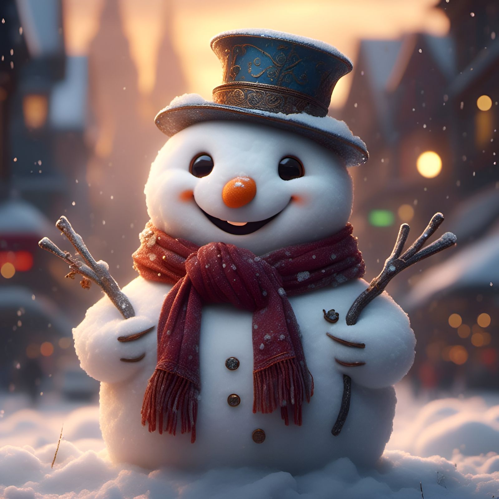Adorable Happy Snowman Portrait in 3D
