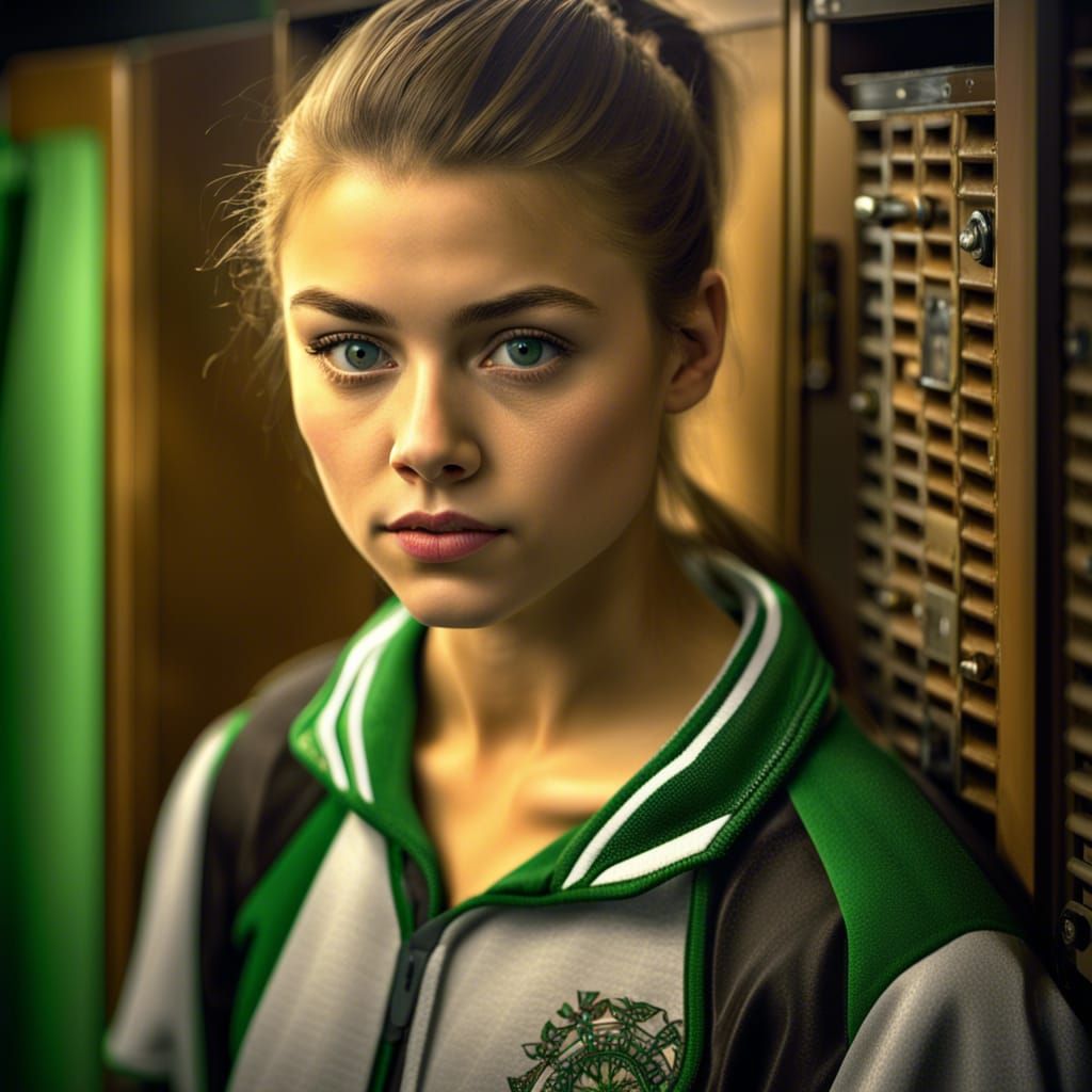 Hyperrealistic 1980s Teenager in Locker Room